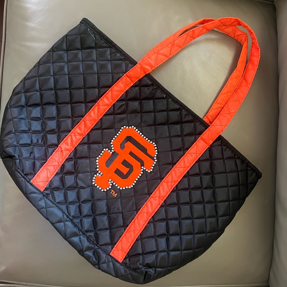 San Francisco giants baseball black quilted tote with rhinestones SF Giants